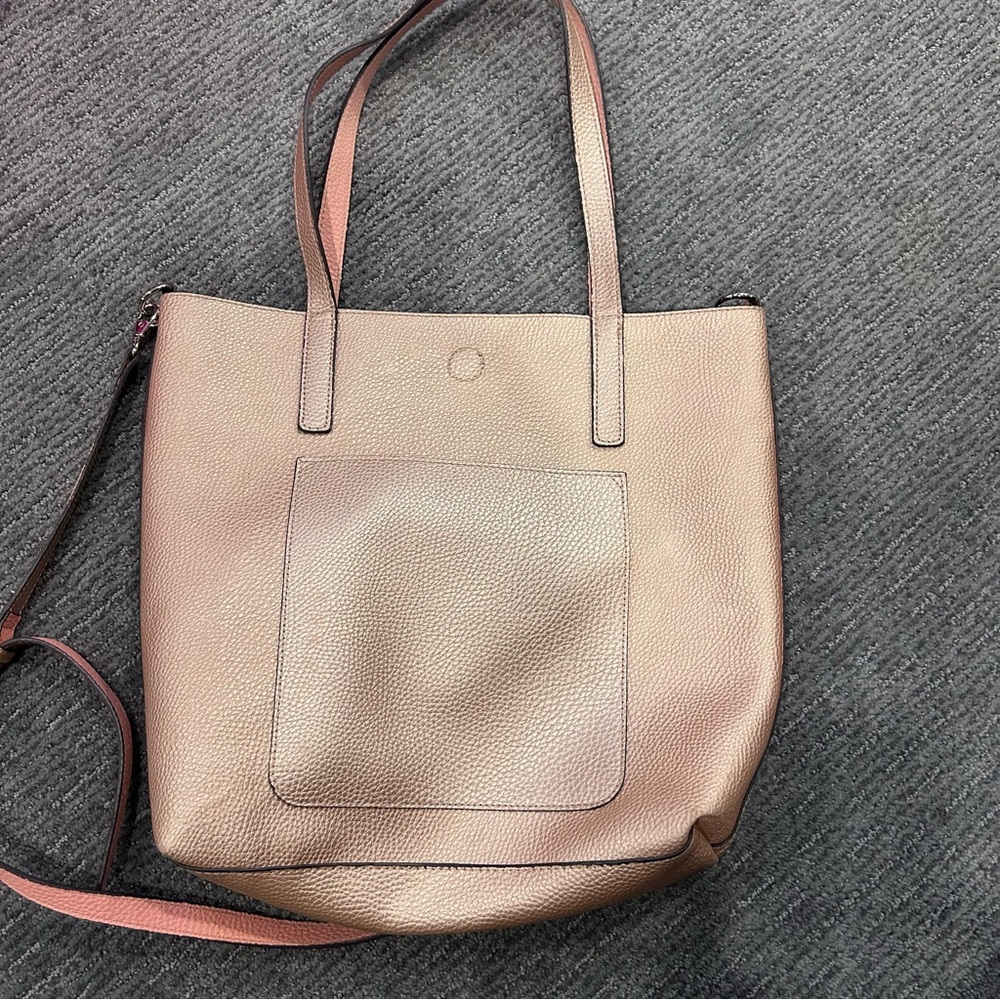 Rose Gold / Pink Interior Faux Leather Tote Bag